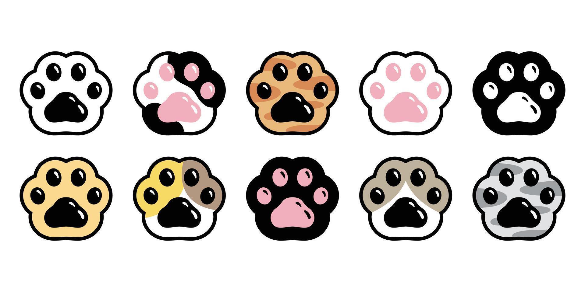 cat paw dog footprint icon kitten calico logo breed symbol character cartoon illustration doodle design isolated vector