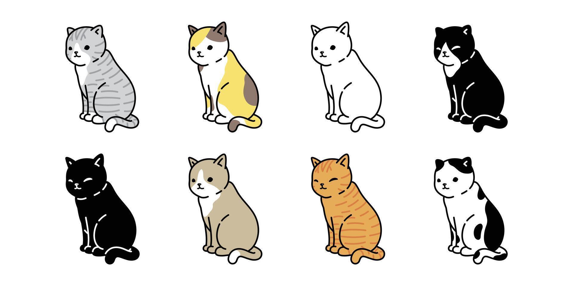 cat kitten calico icon logo sitting breed character cartoon symbol illustration doodle design isolated vector