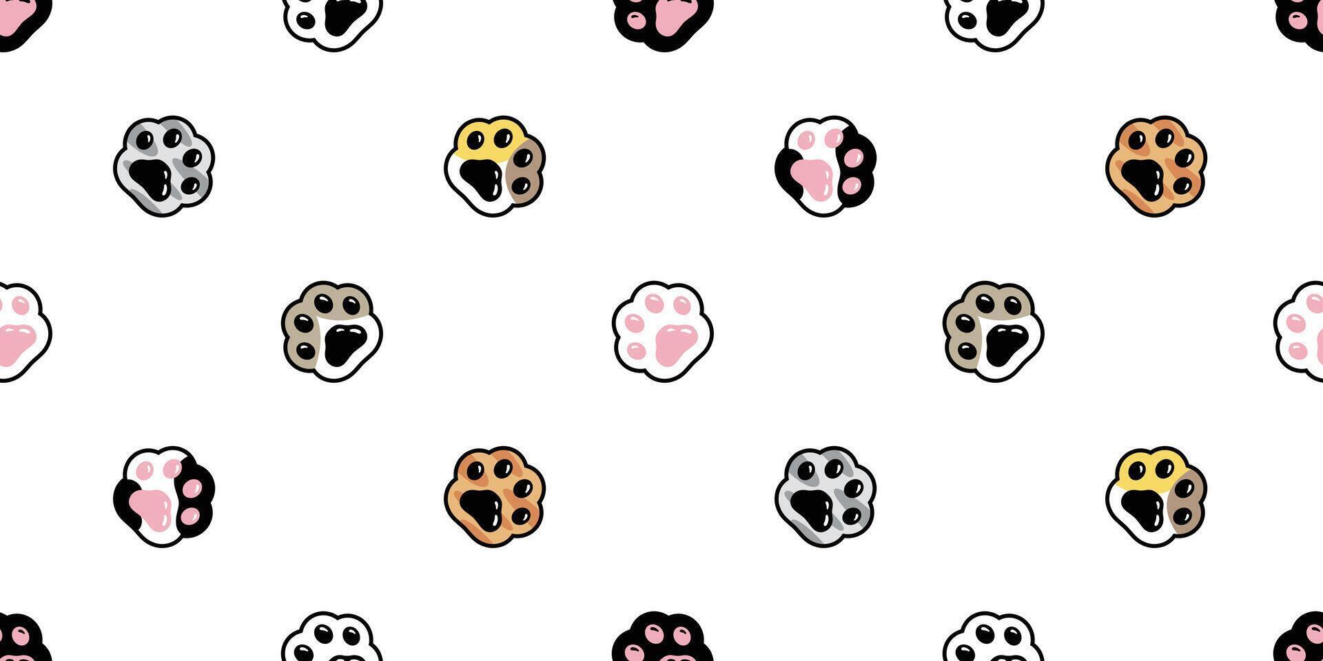 cat paw seamless pattern dog footprint calico kitten puppy pet breed cartoon doodle repeat wallpaper tile background illustration design isolated vector