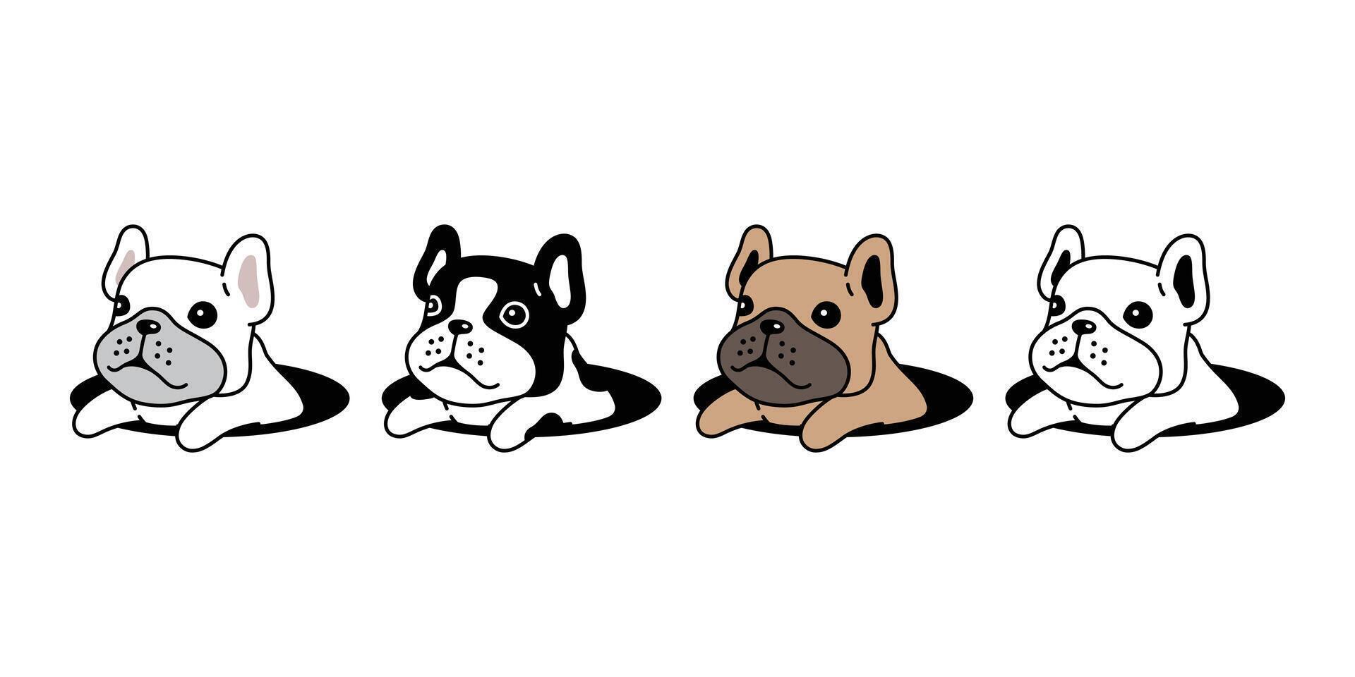 dog french bulldog icon hole puppy character cartoon pet symbol scarf isolated tattoo stamp clip art illustration design vector