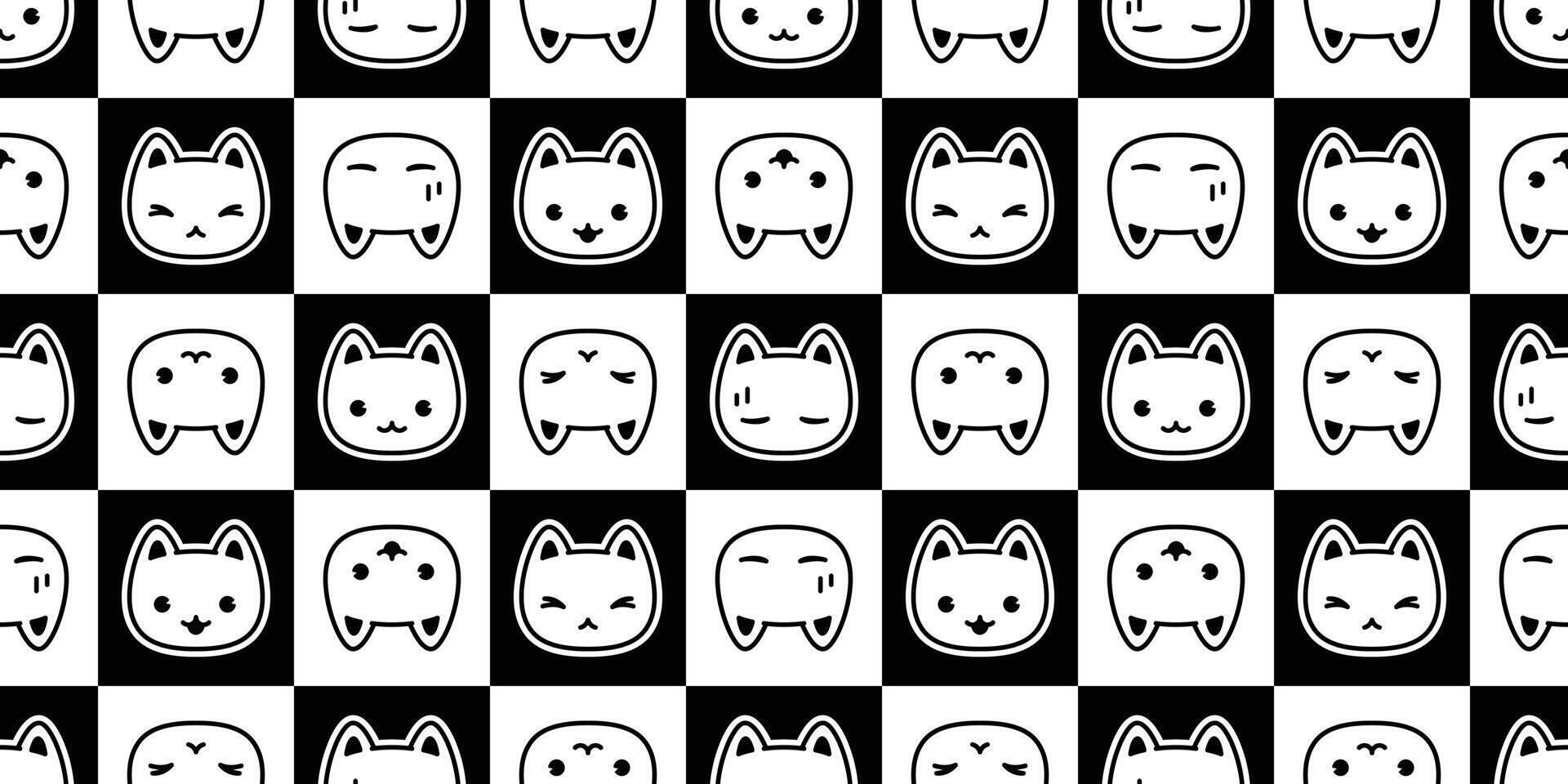cat seamless pattern calico kitten checked neko breed character cartoon pet tile background repeat wallpaper animal doodle illustration design scarf isolated vector