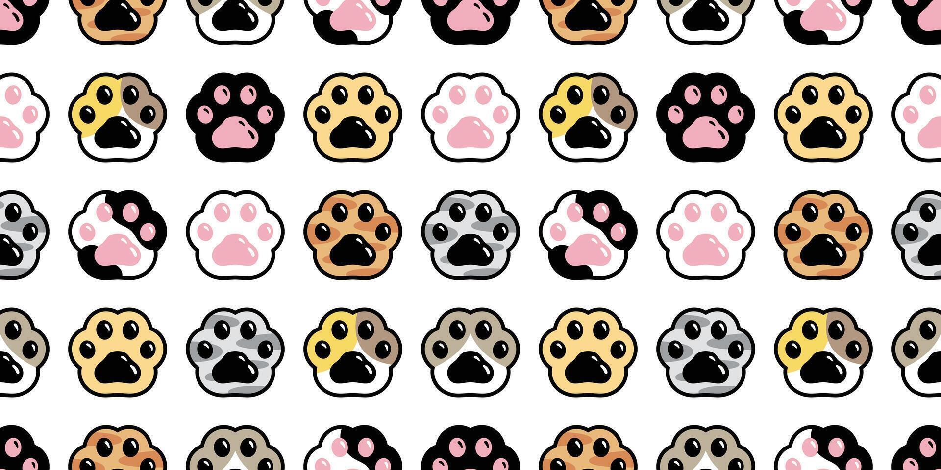 cat paw seamless pattern dog footprint calico kitten pet puppy breed cartoon doodle repeat wallpaper tile background illustration design isolated vector