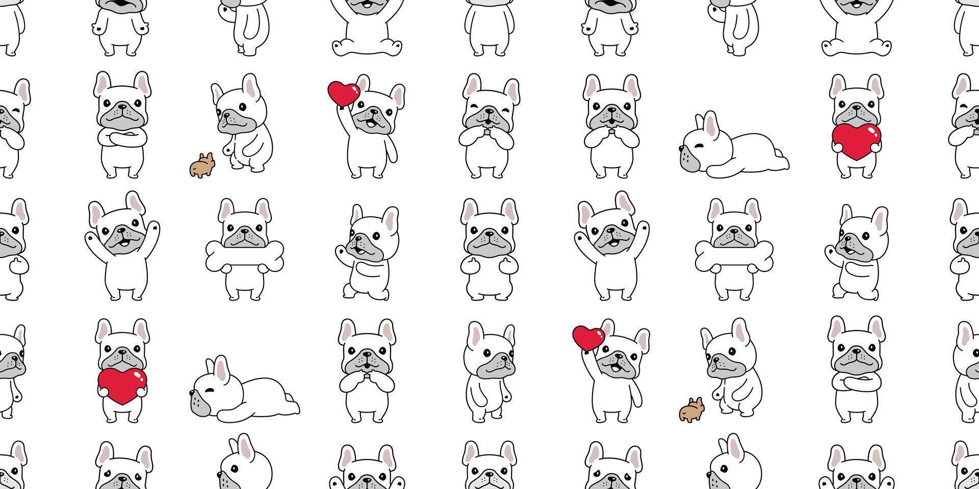 dog seamless pattern french bulldog heart valentine puppy pet breed cartoon tile background repeat wallpaper isolated doodle design illustration vector