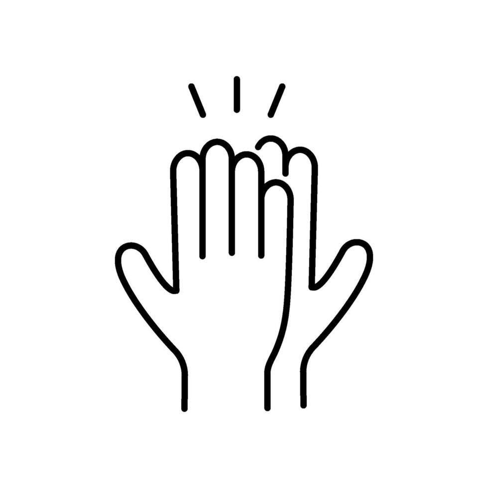 Two hands meeting in a high-five gesture outline icon. Teamwork, partnership success, encouragement, and recognition of achievements within the team. Editable stroke vector