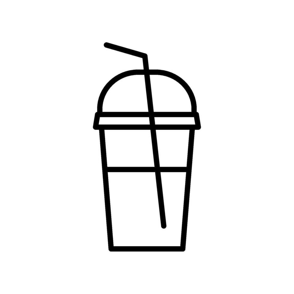 Drink plastic cup with straw outline icon. Refreshing beverage glass symbol. Editable stroke vector