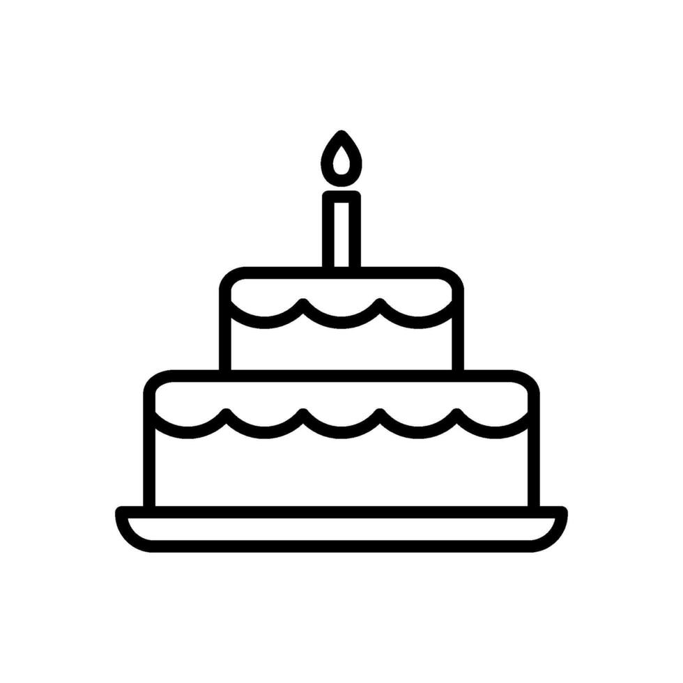 Cake with candle outline icon. Editable stroke. Birthday, holiday symbol vector