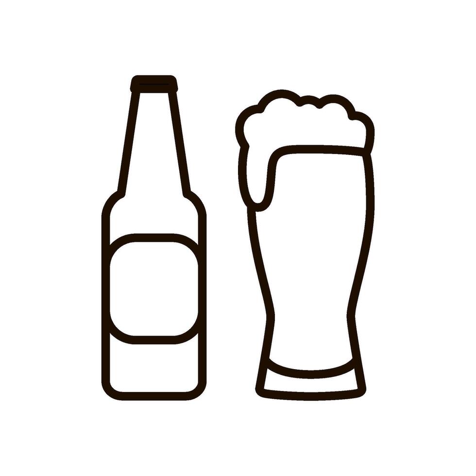 Bottle and glass of beer outline icon. Bar or pub symbol. Editable stroke vector