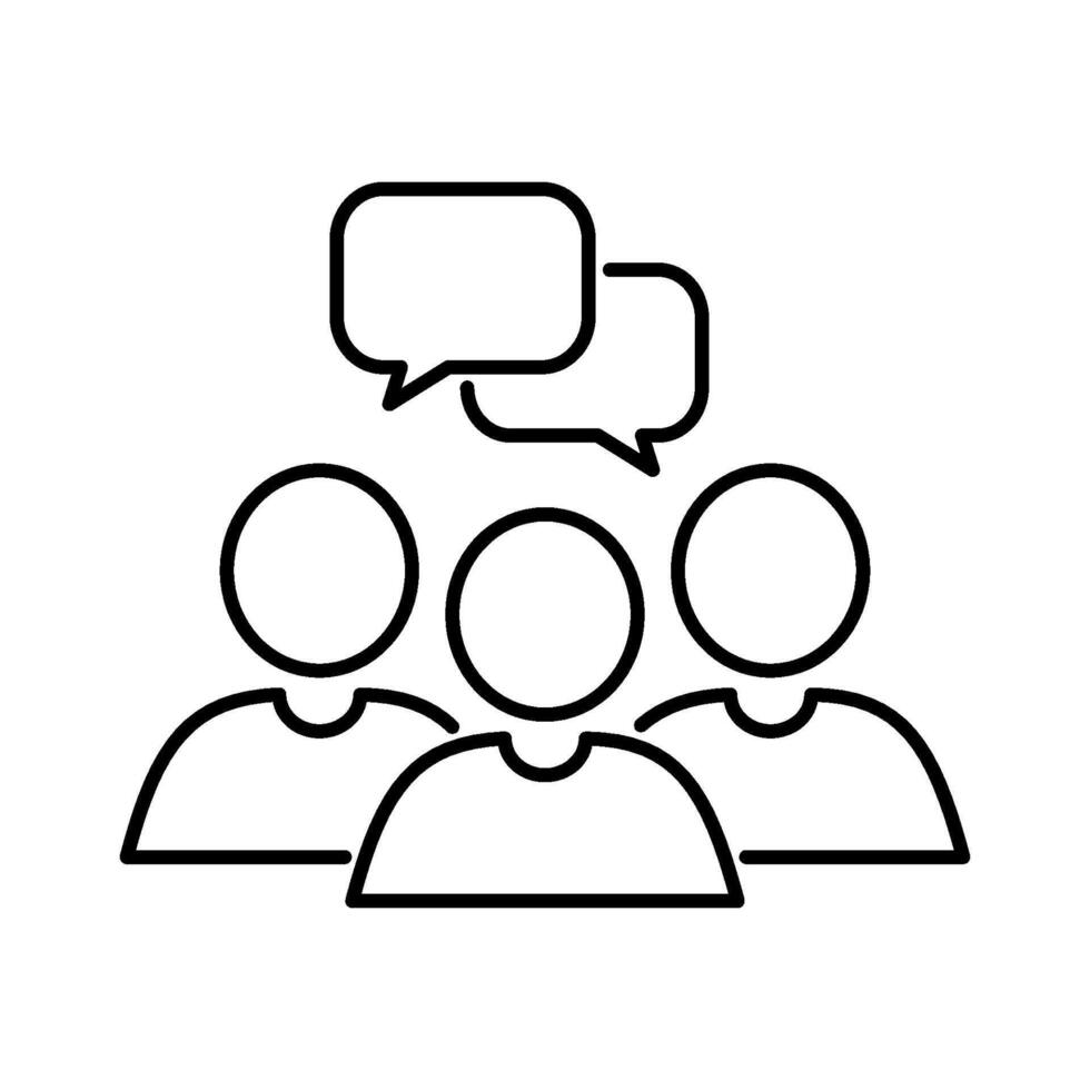 Group of people and speech bubble outline icon. Teamwork, partnership success concept. Editable stroke vector