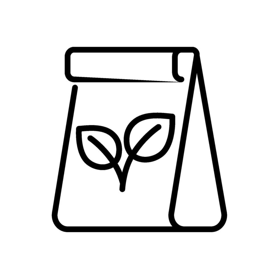 Eco paper bag with leaves outline icon. Eco friendly package symbol. Editable stroke vector
