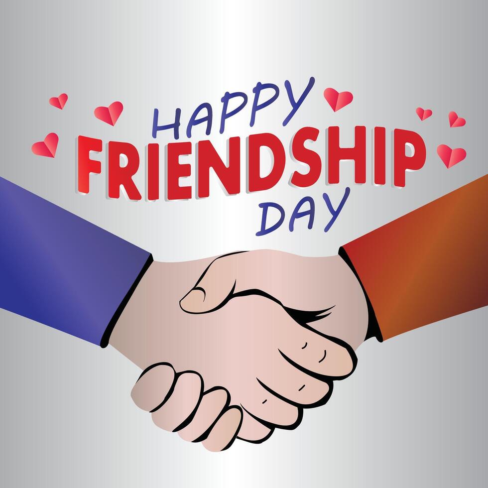 Happy Friendship Day card with a handshake and heart background illustration graphic design vector