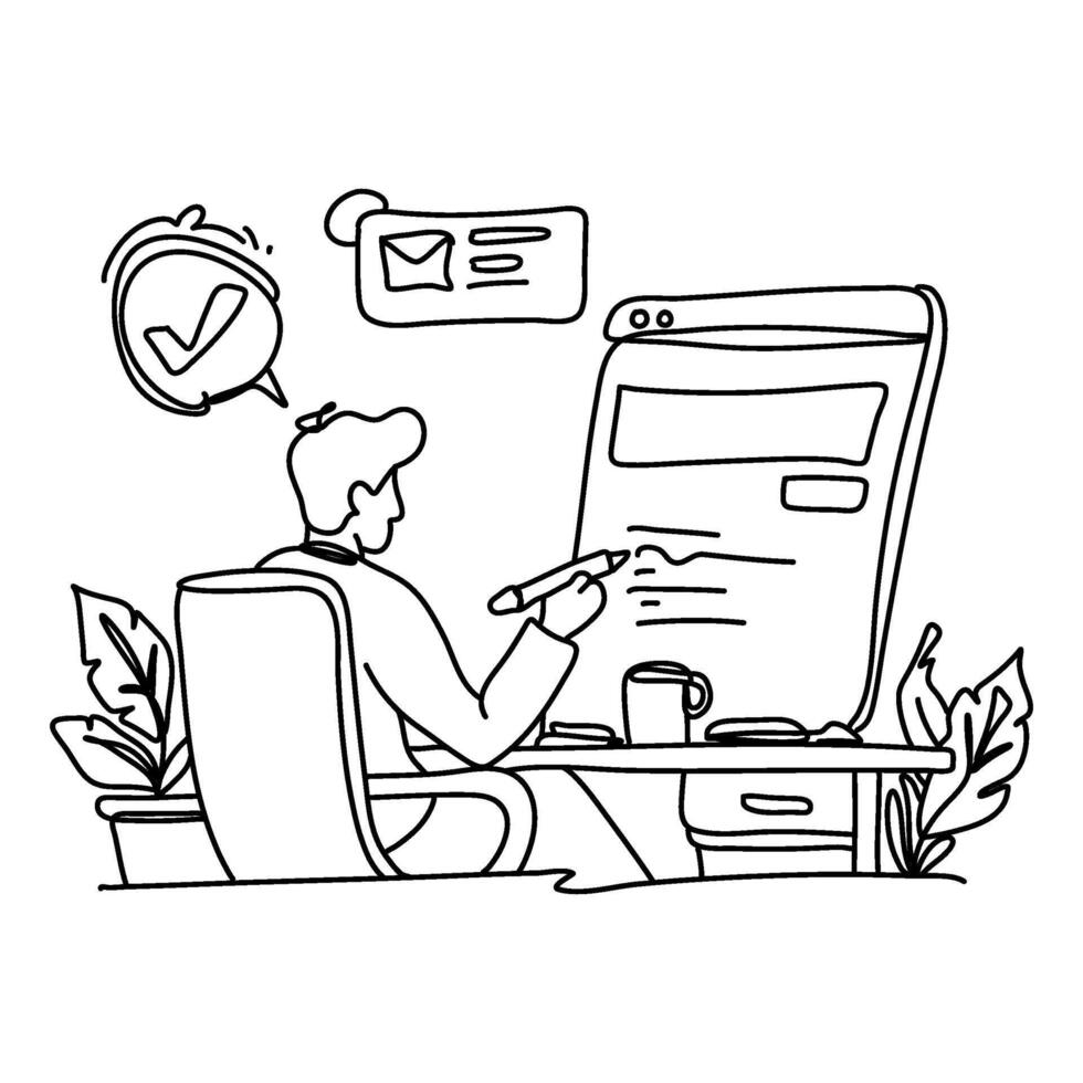 Uncover the beauty of simplicity in Content Creation with a minimalist flat illustration of a creator immersed in the process of writing a blog post vector