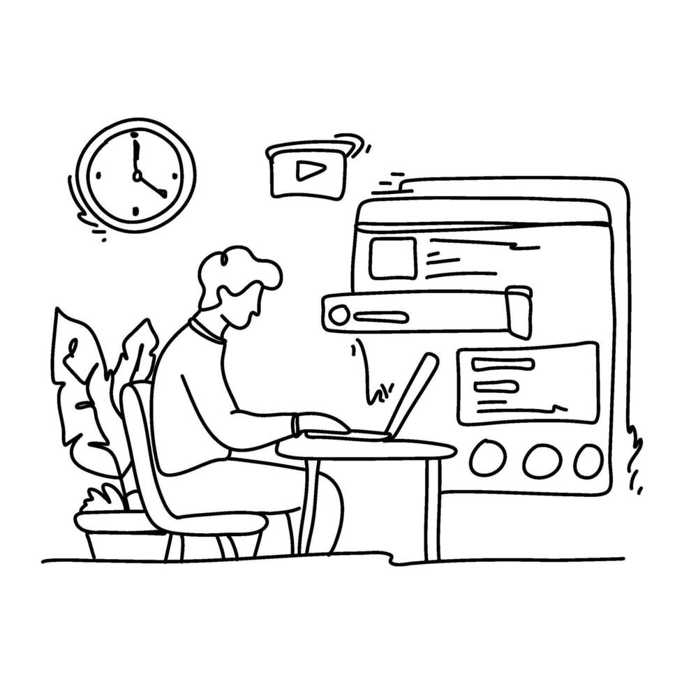 Uncover the beauty of simplicity in Content Creation with a minimalist flat illustration of a creator immersed in the process of writing a blog post vector