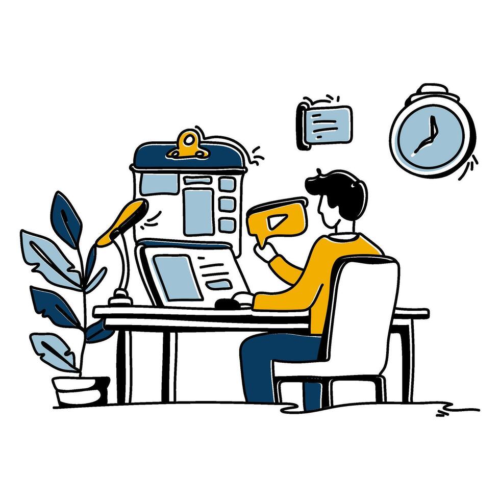Explore the elegance of simplicity in Content Creation with a minimalist flat illustration of a creator engrossed in writing a blog post vector