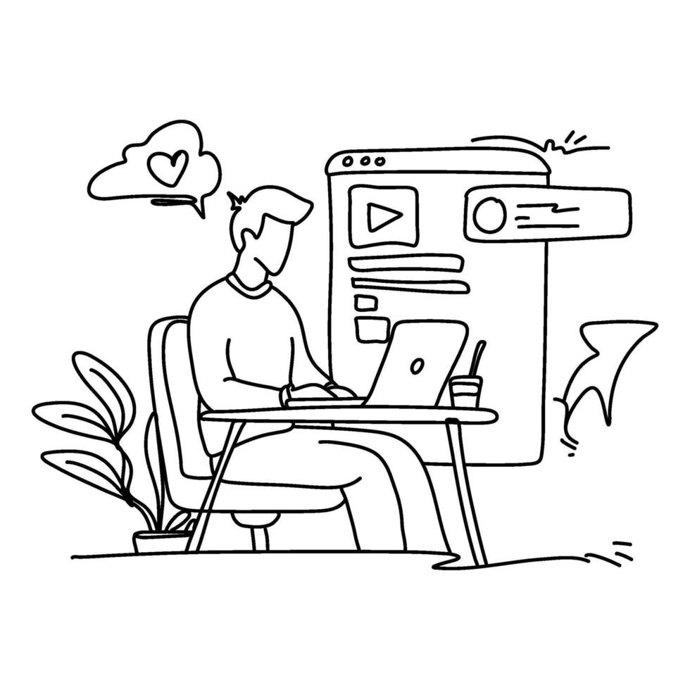 Uncover the beauty of simplicity in Content Creation with a minimalist flat illustration of a creator immersed in the process of writing a blog post vector