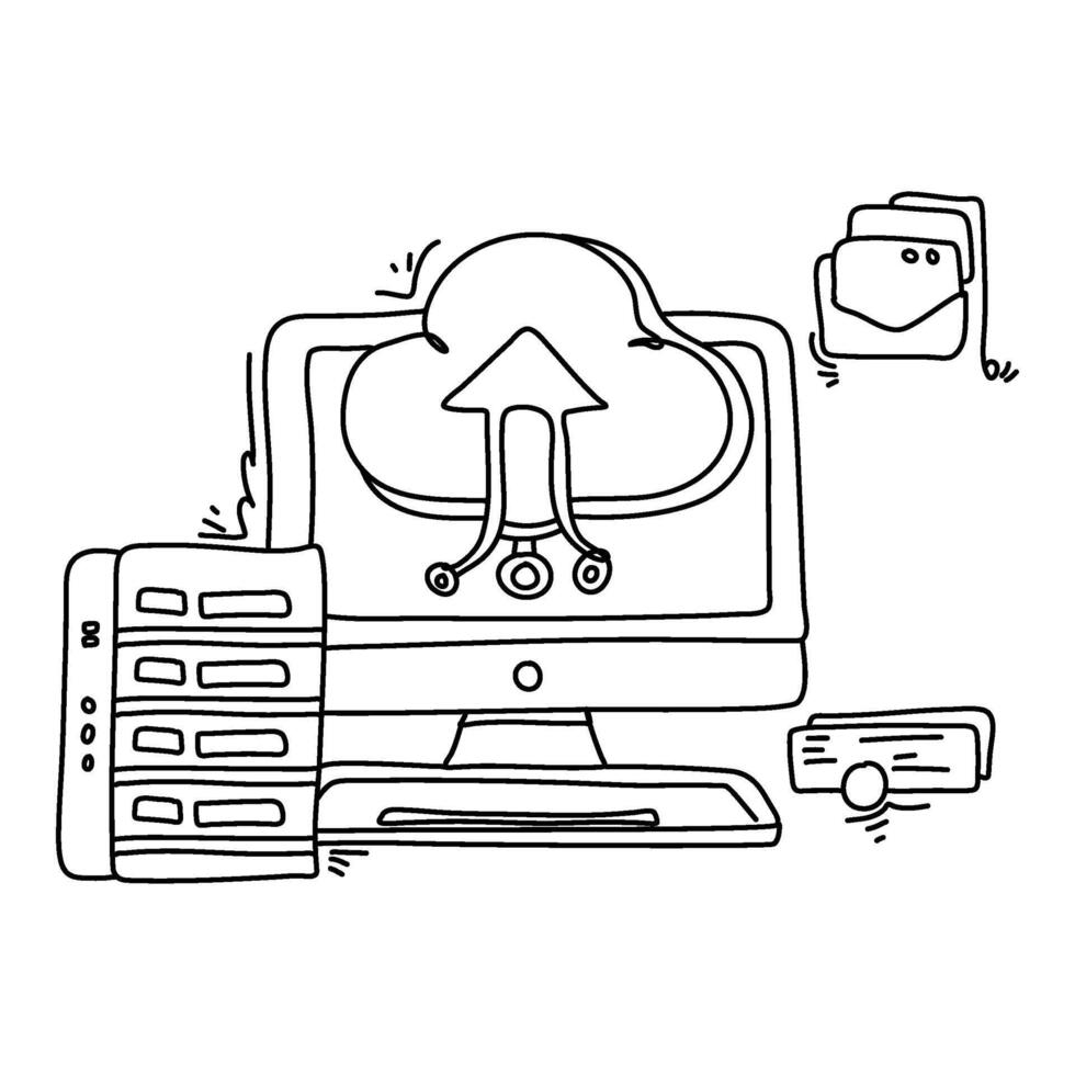 Discover the essential concepts of data protection with a stylish flat illustration showcasing a computer, cloud, and arrow vector