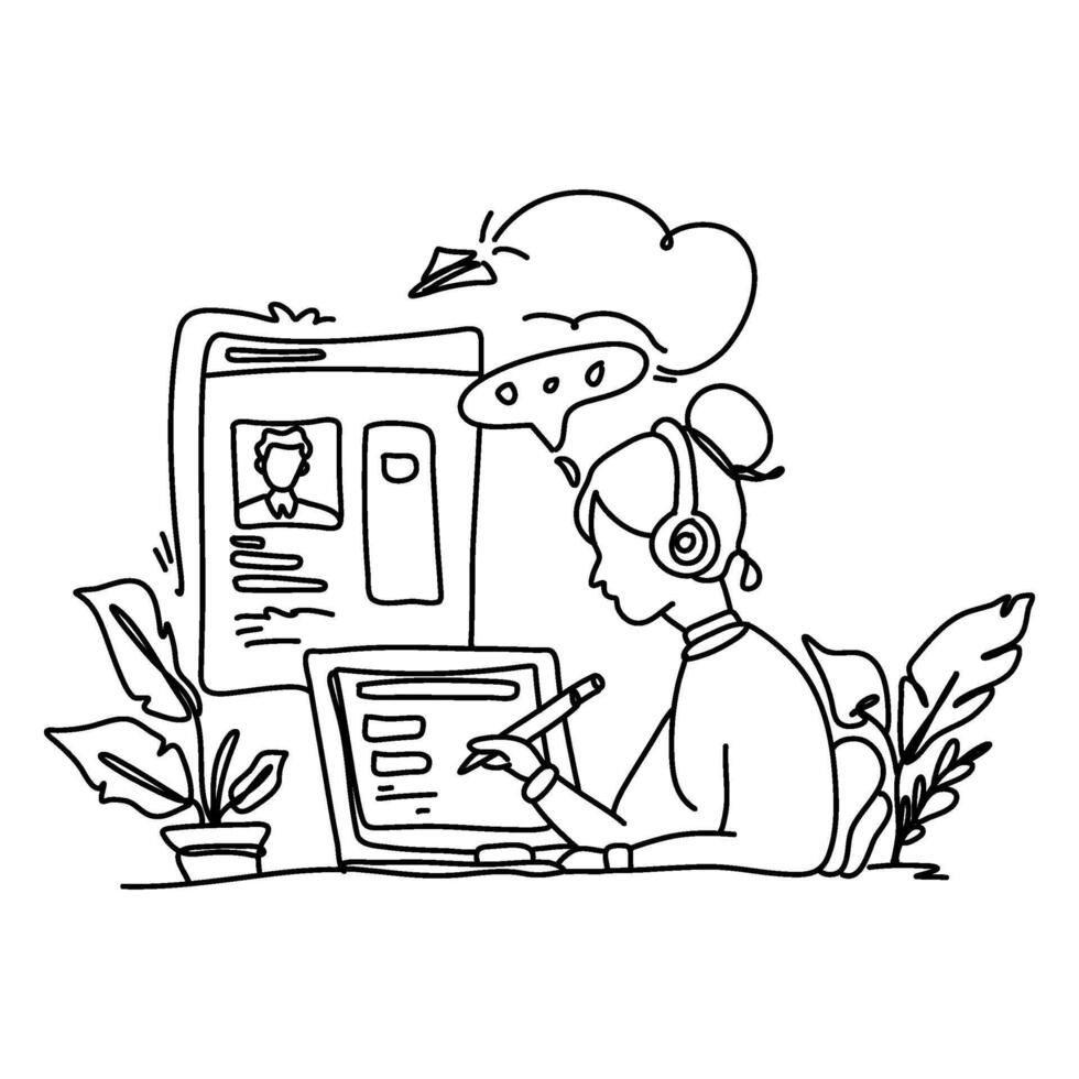 Uncover the beauty of simplicity in Content Creation with a minimalist flat illustration of a creator immersed in the process of writing a blog post vector