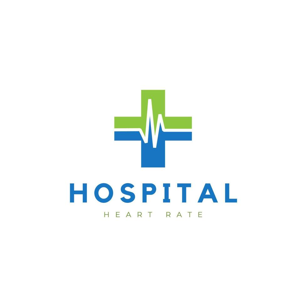 a hospital logo with a cross and heartbeat vector