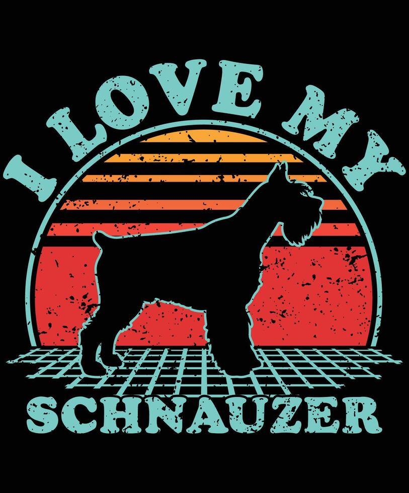 schnauzer silhouette on a white background. schnauzer silhouette design. schnauzer vintage t shirt design. schnauzer silhouette vintage sunset graphic t shirts design. vector