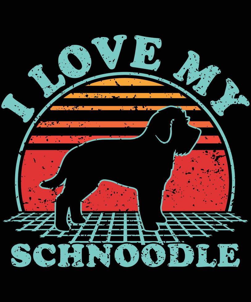 schnoodle silhouette on a white background. schnoodle silhouette design. schnoodle vintage t shirt design. schnoodle silhouette vintage sunset graphic t shirts design. vector