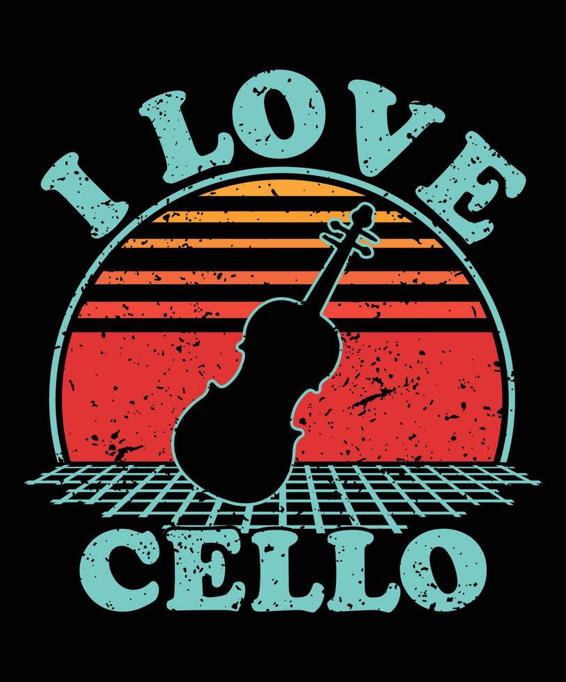 cello silhouette on a white background. cello silhouette design. cello vintage design. cello silhouette vintage sunset graphic t shirts design. vector