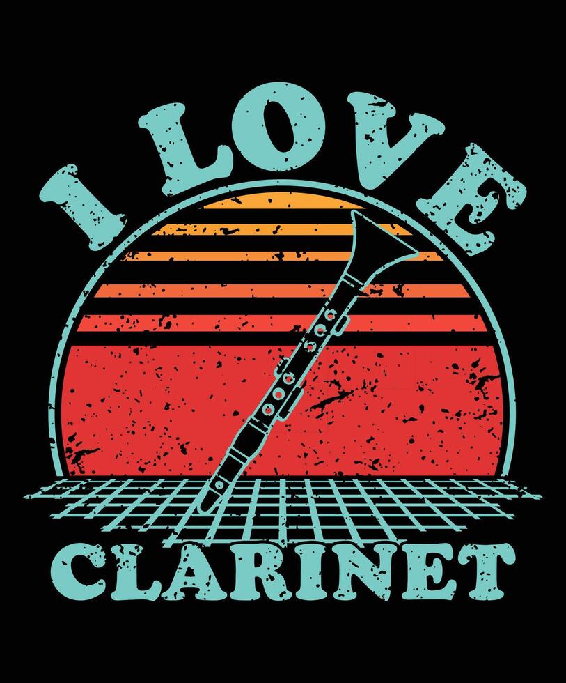 clarinet silhouette on a white background. clarinet silhouette design. clarinet vintage design. clarinet silhouette vintage sunset graphic t shirts design. vector