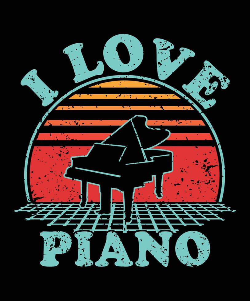 piano silhouette on a white background. piano silhouette design. piano vintage design. piano silhouette vintage sunset graphic t shirts design. vector
