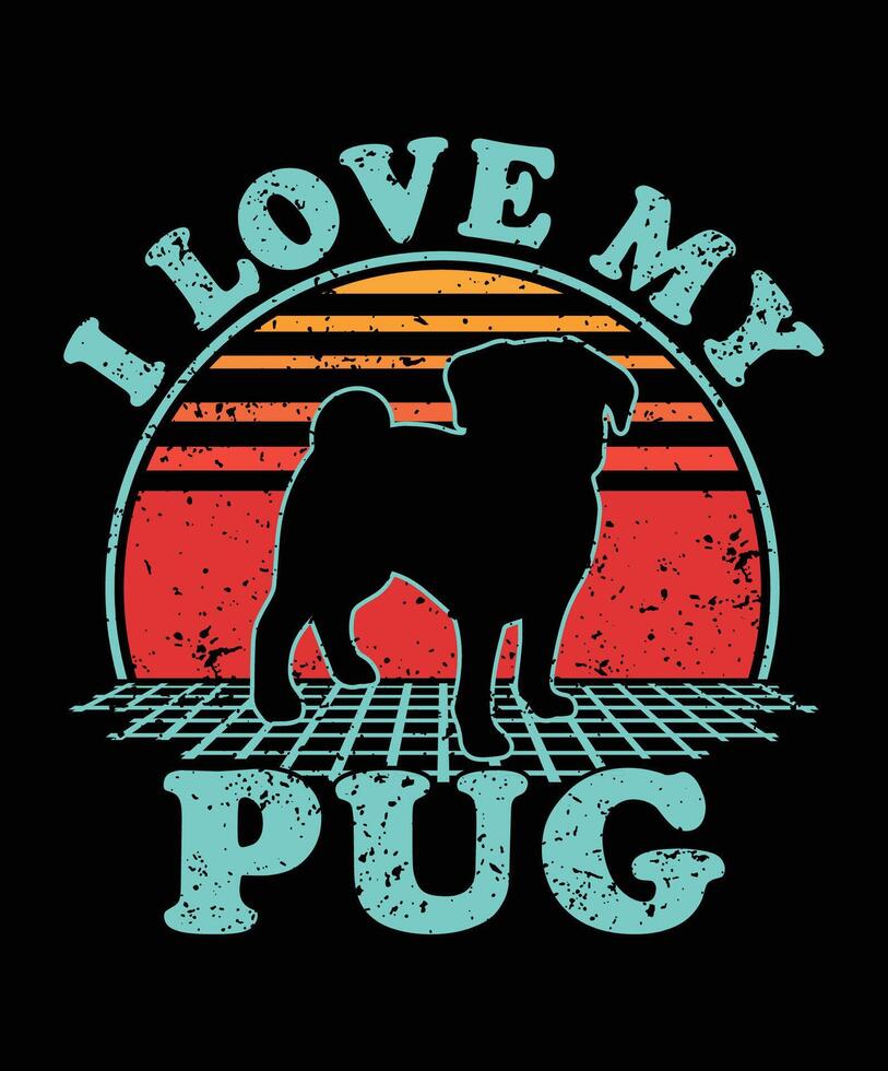 pug silhouette on a white background. pug silhouette design. pug vintage t shirt design. pug silhouette vintage sunset graphic t shirts design. vector