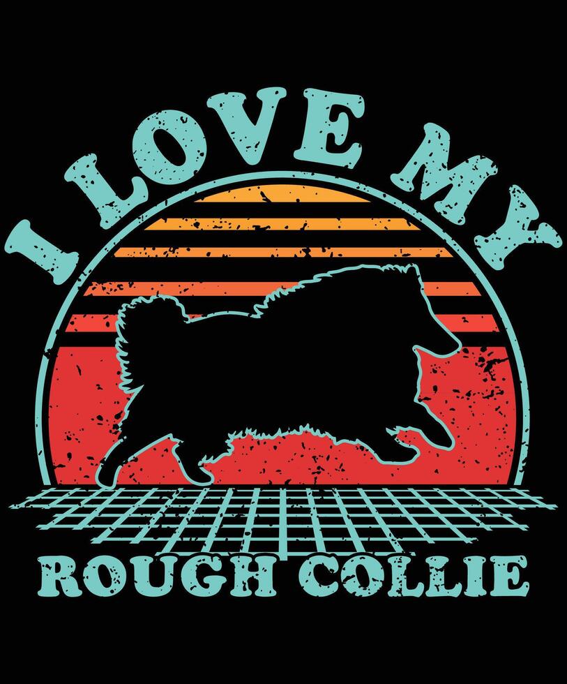 rough collie silhouette on a white background. rough collie silhouette design. rough collie vintage t shirt design. rough collie silhouette vintage sunset graphic t shirts design. vector