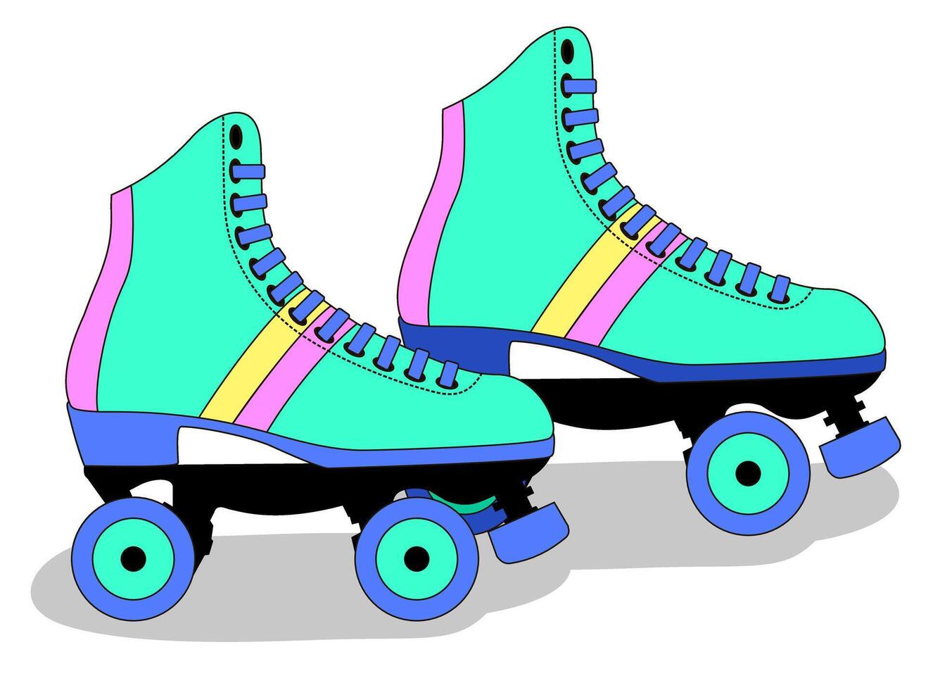 Roller skates. Pair of vintage, retro quad roller skates, sketch style, flat. Vintage skates. Bright and modern design. vector