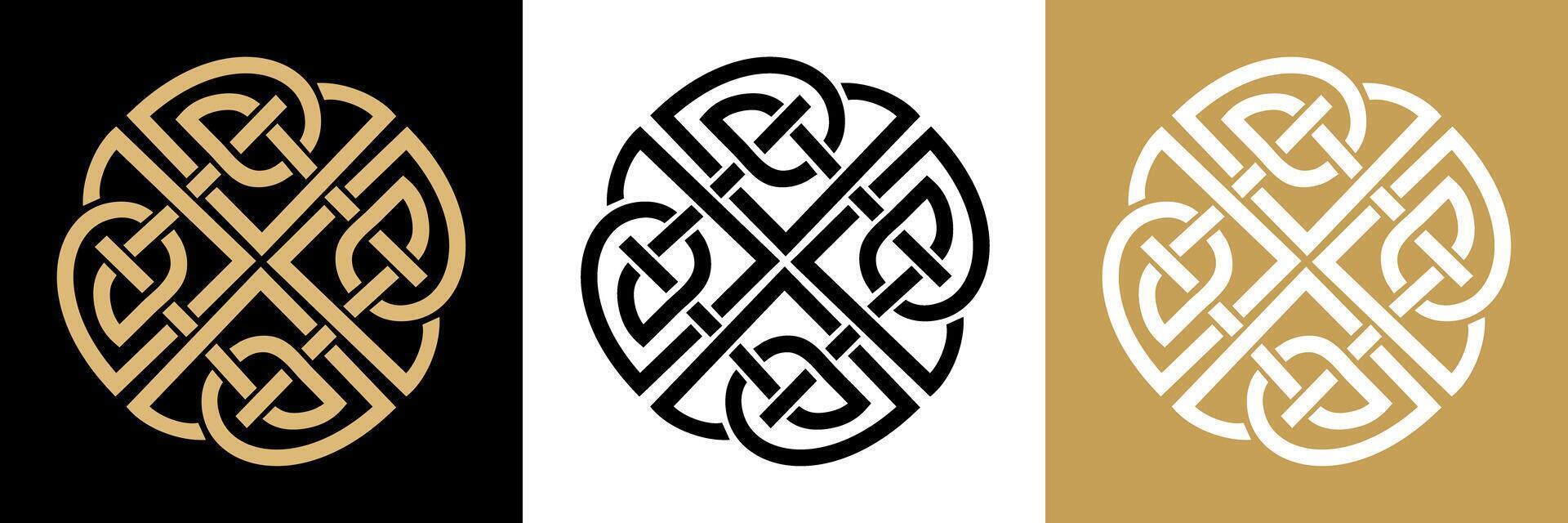 Medieval Celtic knot tattoo set. Celtic, Irish knots ornament. Celtic symbols, endless knot shape, infinite spirit unity symbol, pagan circle tribal vector