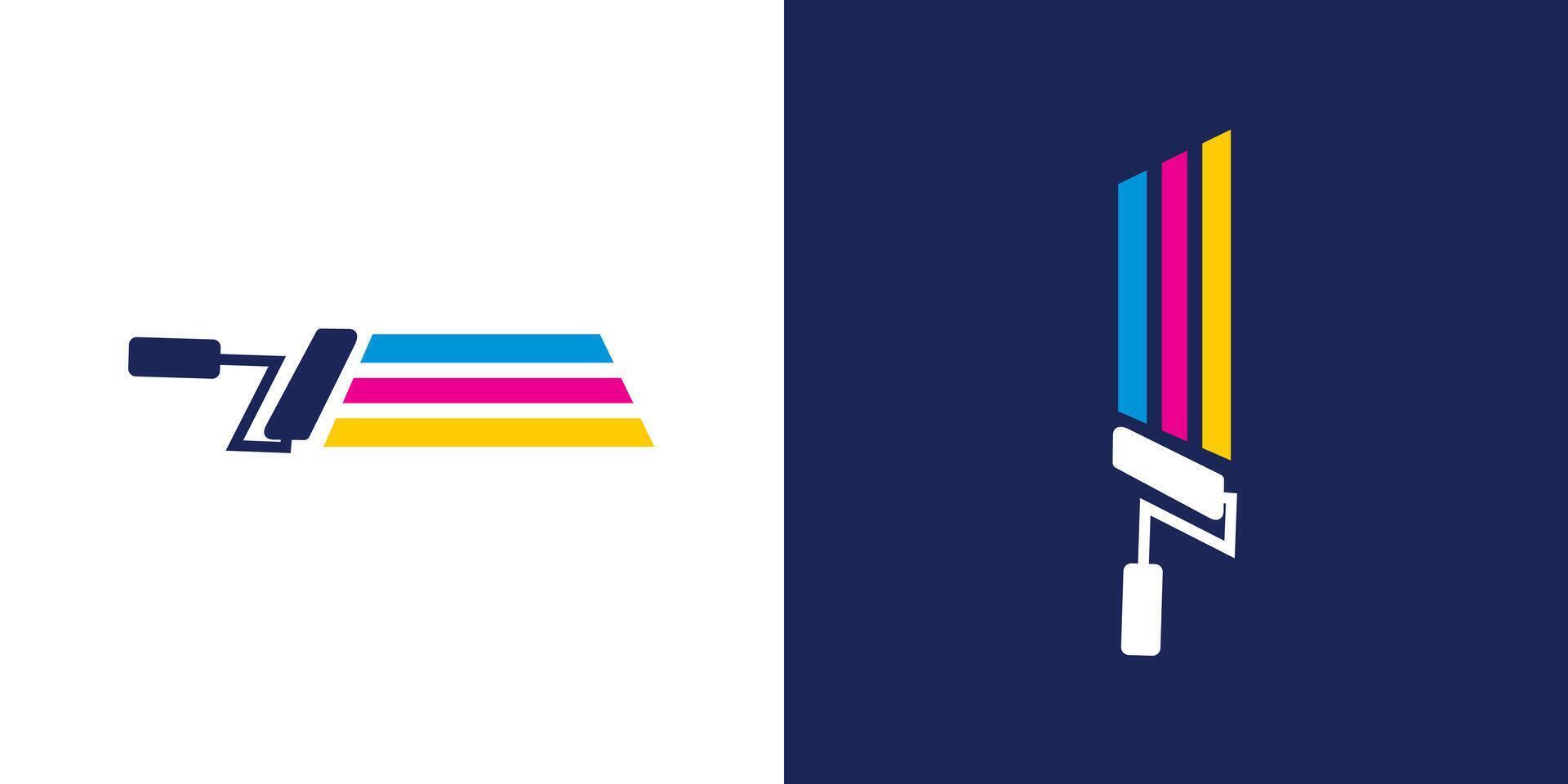 Paint roller icon logo . Paint roll colorful color equipment tool icon . vector