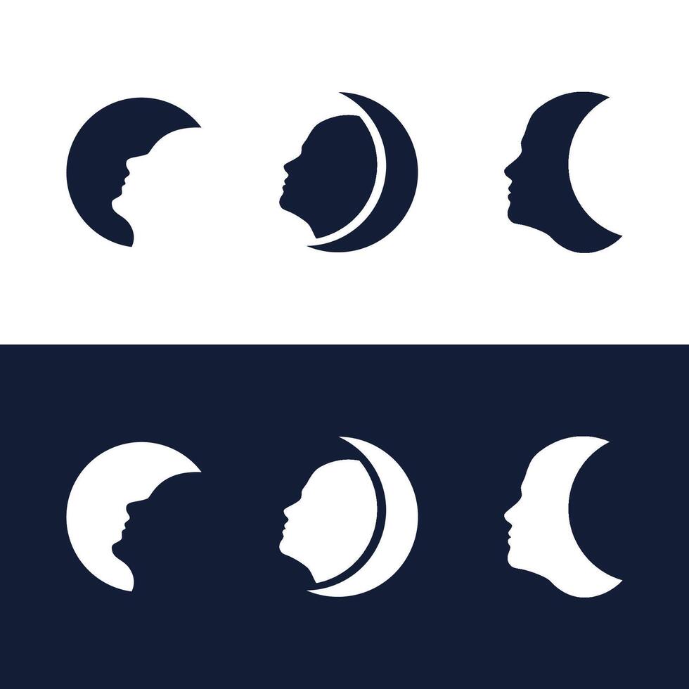 Moon face logo . Crescent moon head sleep dream night icon illustration vector