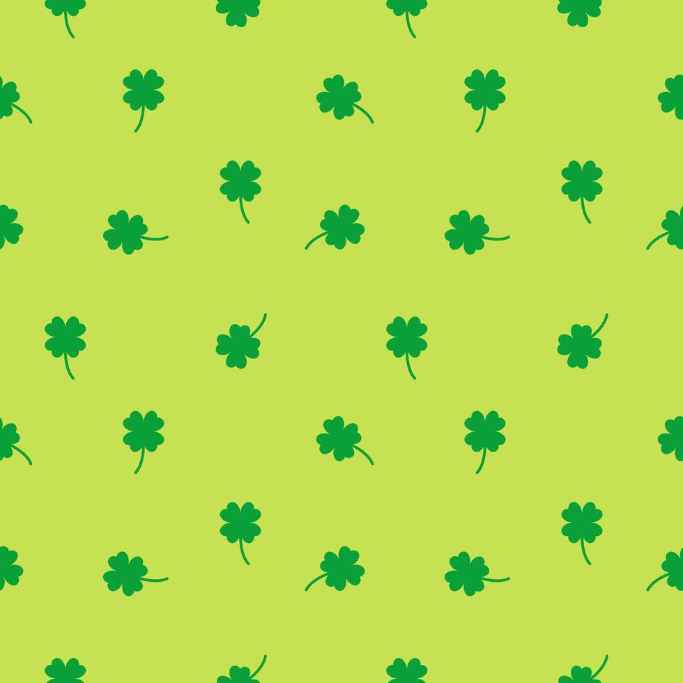 Lucky Four leaf green clovers seamless pattern, green background texture vector