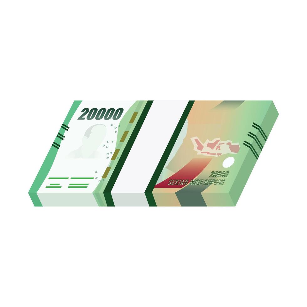 Set of Indonesia banknotes money front side of 20000 rupiah simple flat illustration. vector