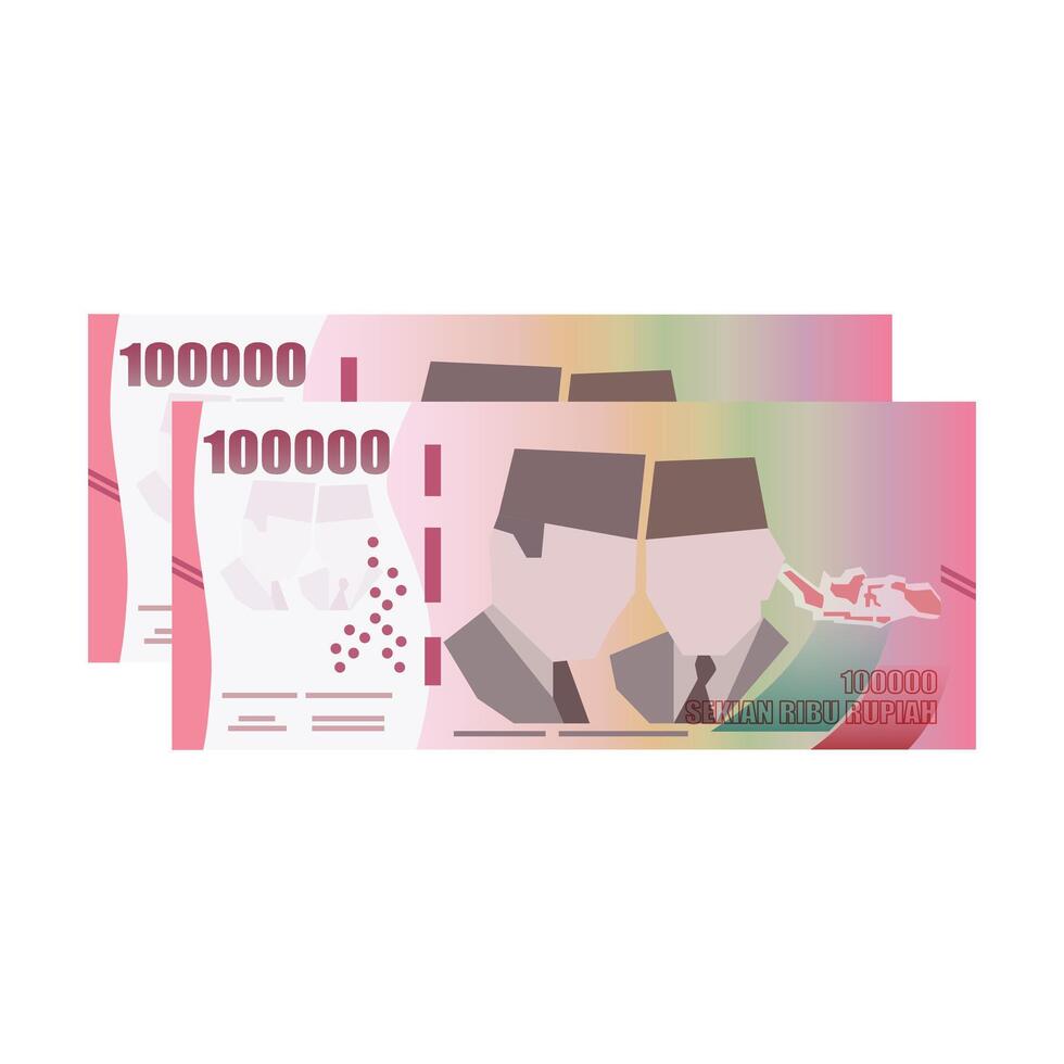 Set of Indonesia banknotes money front and back side simple flat illustration. vector