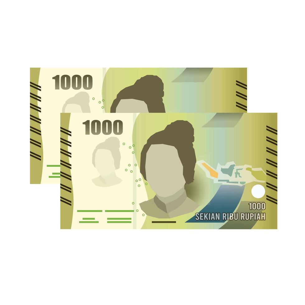 Set of Indonesia banknotes money front side of 1000 rupiah simple flat illustration. vector