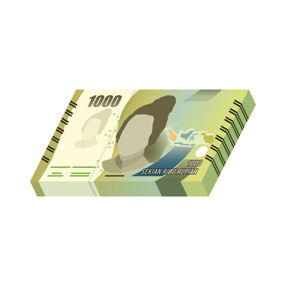 Set of Indonesia banknotes money front side of 1000 rupiah simple flat illustration. vector
