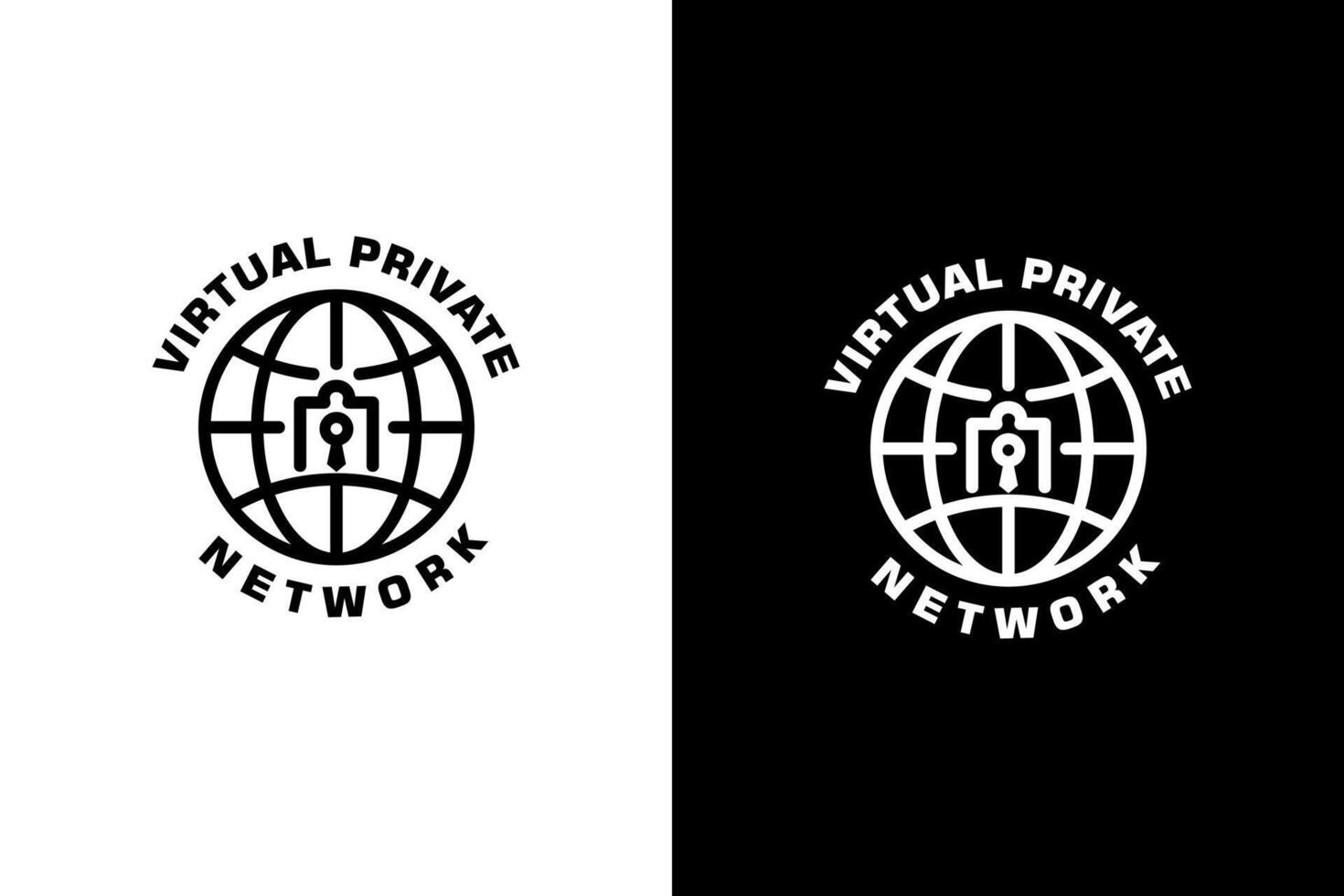 Logo features a globe and a padlock. Perfect for VPN services or products, conveying protection and privacy for online activities. vector