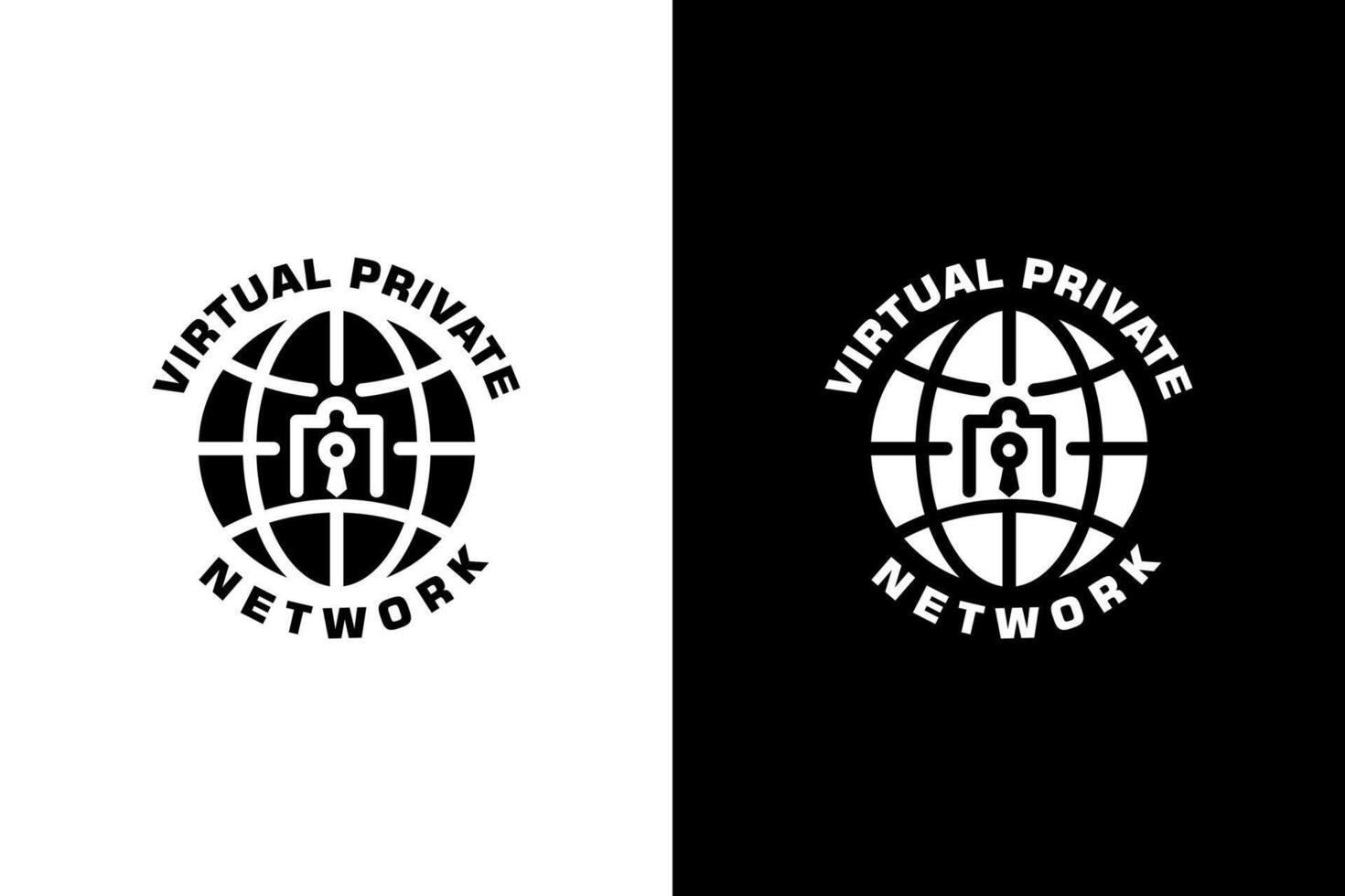 Logo features a globe and a padlock. Perfect for VPN services or products, conveying protection and privacy for online activities. vector