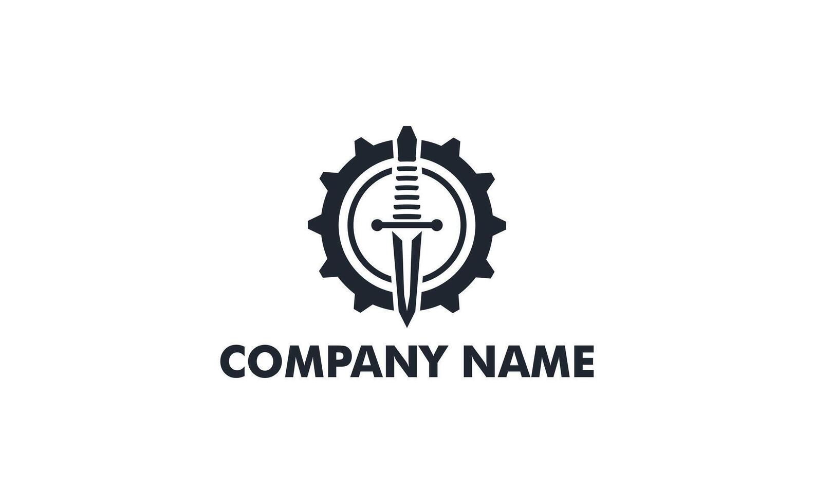 Modern logo design featuring a sword and gear. The logo is perfect for businesses that want to project an image of competence and reliability. vector