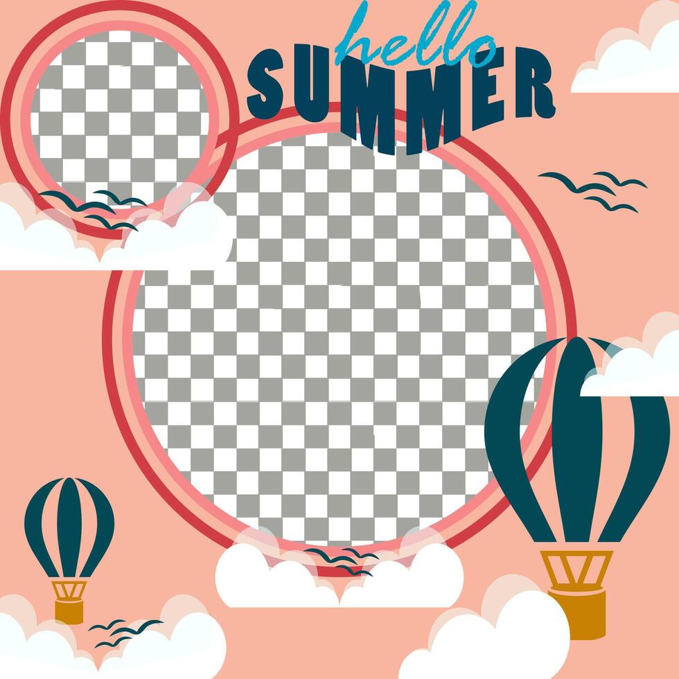 Illustration graphic of a summer background with a hot air balloon and clouds. Suitable for Hello Summer social media template banners vector