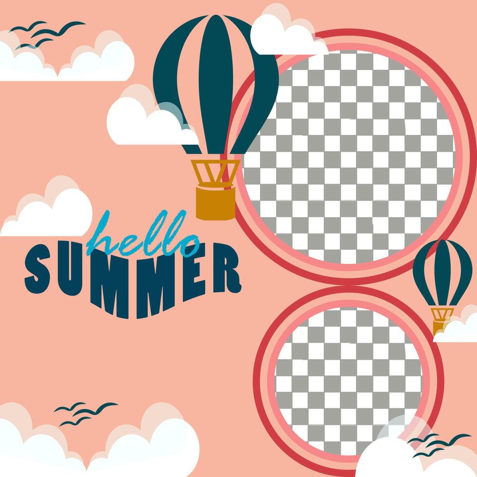Illustration graphic of a summer background with a hot air balloon and clouds. Suitable for Hello Summer social media template banners vector