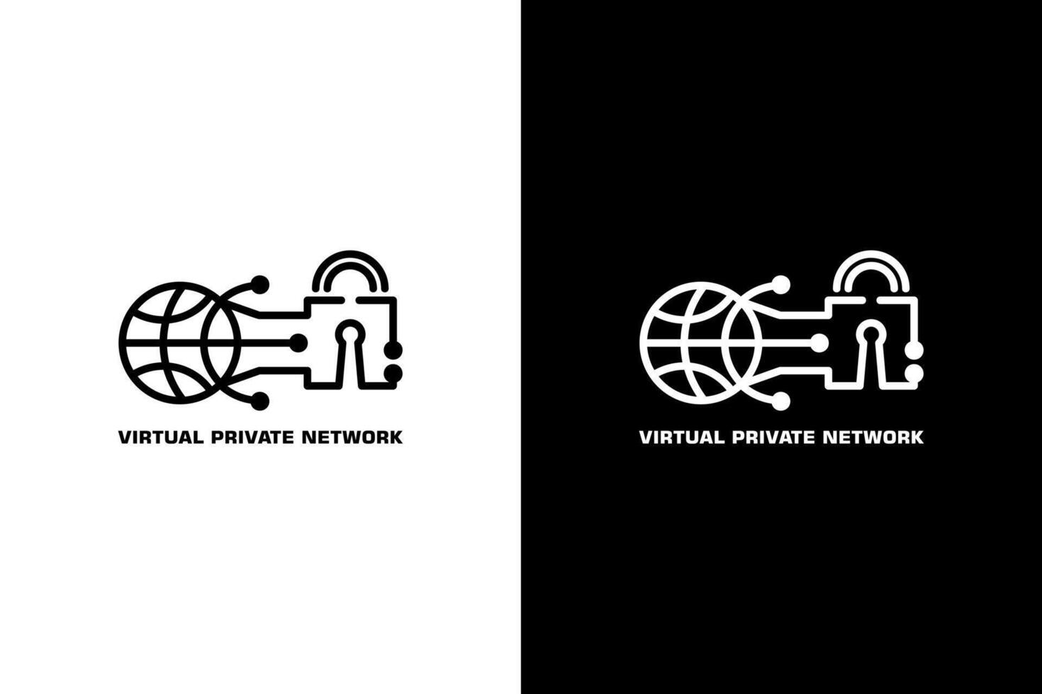 VPN logo features a globe and padlock, symbolizing internet security. Ideal for any VPN service or product. vector