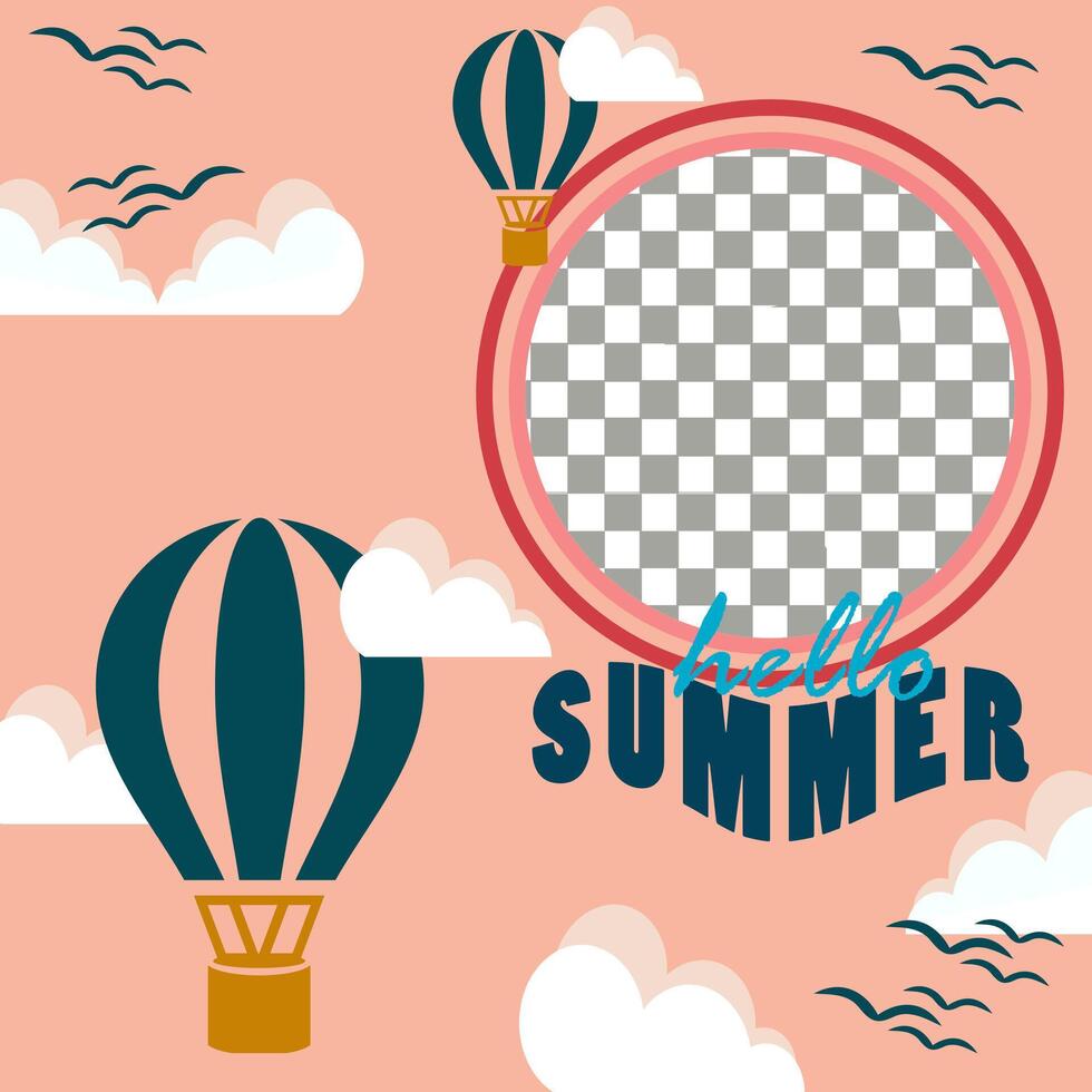 Illustration graphic of a summer background with a hot air balloon and clouds. Suitable for Hello Summer social media template banners vector