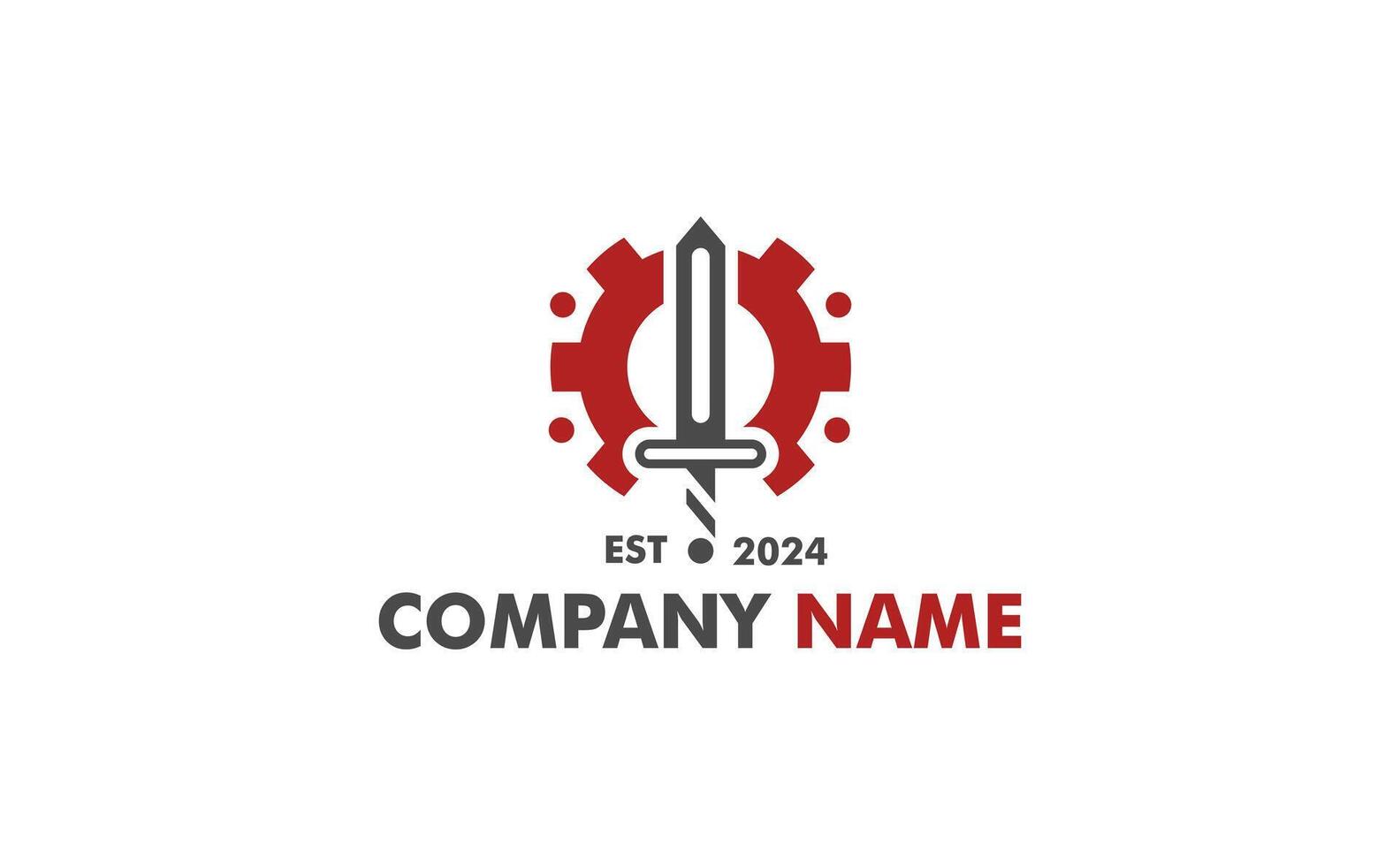 Powerful emblem logo featuring a sword and gear. The logo is perfect for businesses that want to project an image of competence and trustworthiness. vector