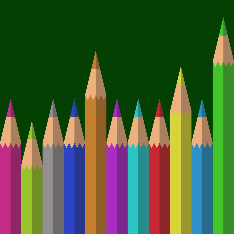 Back to school. Layout - logo. Colored pencils on a dark background. vector