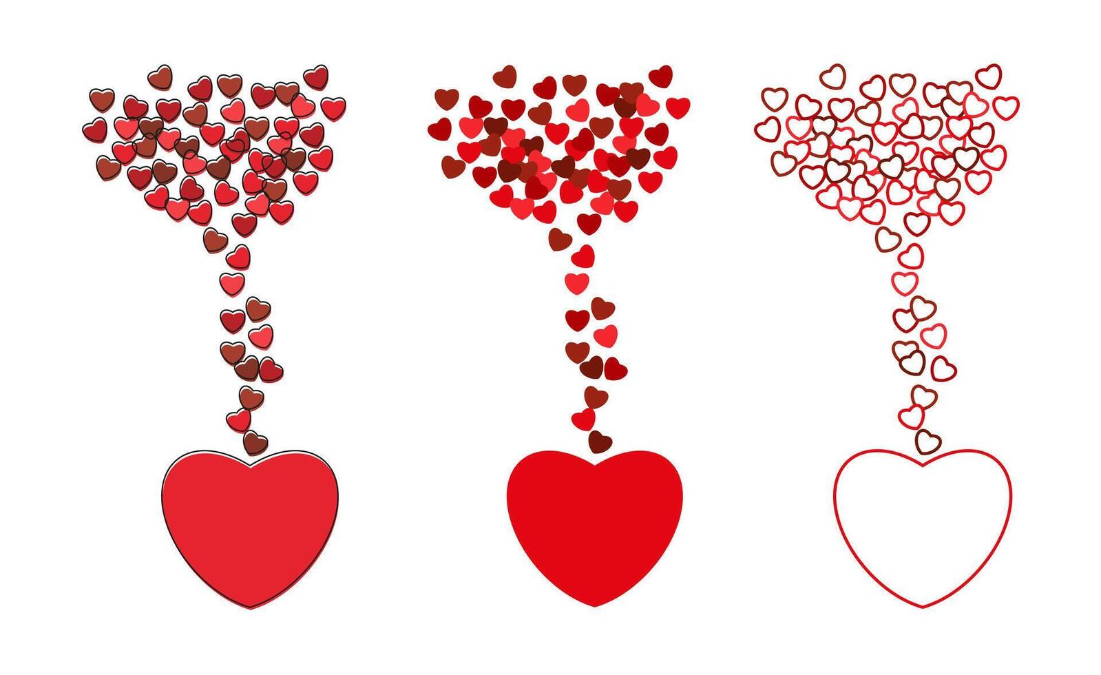 Beautiful hearts, confetti flying up from a big heart. vector