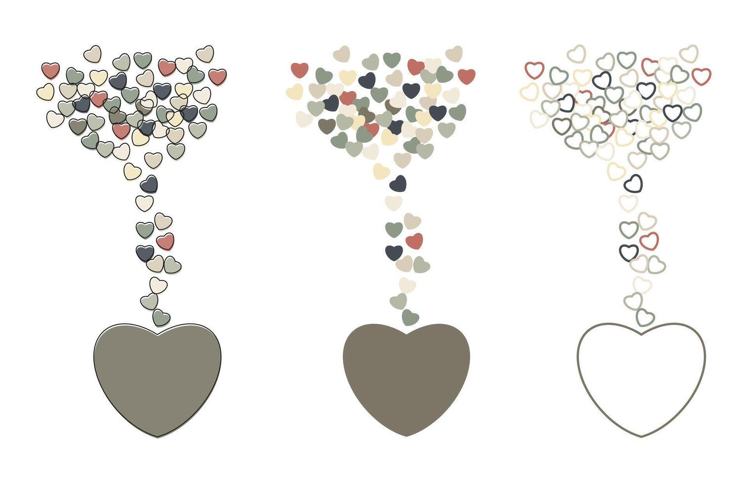 Multicolored flying hearts isolated on white background. vector