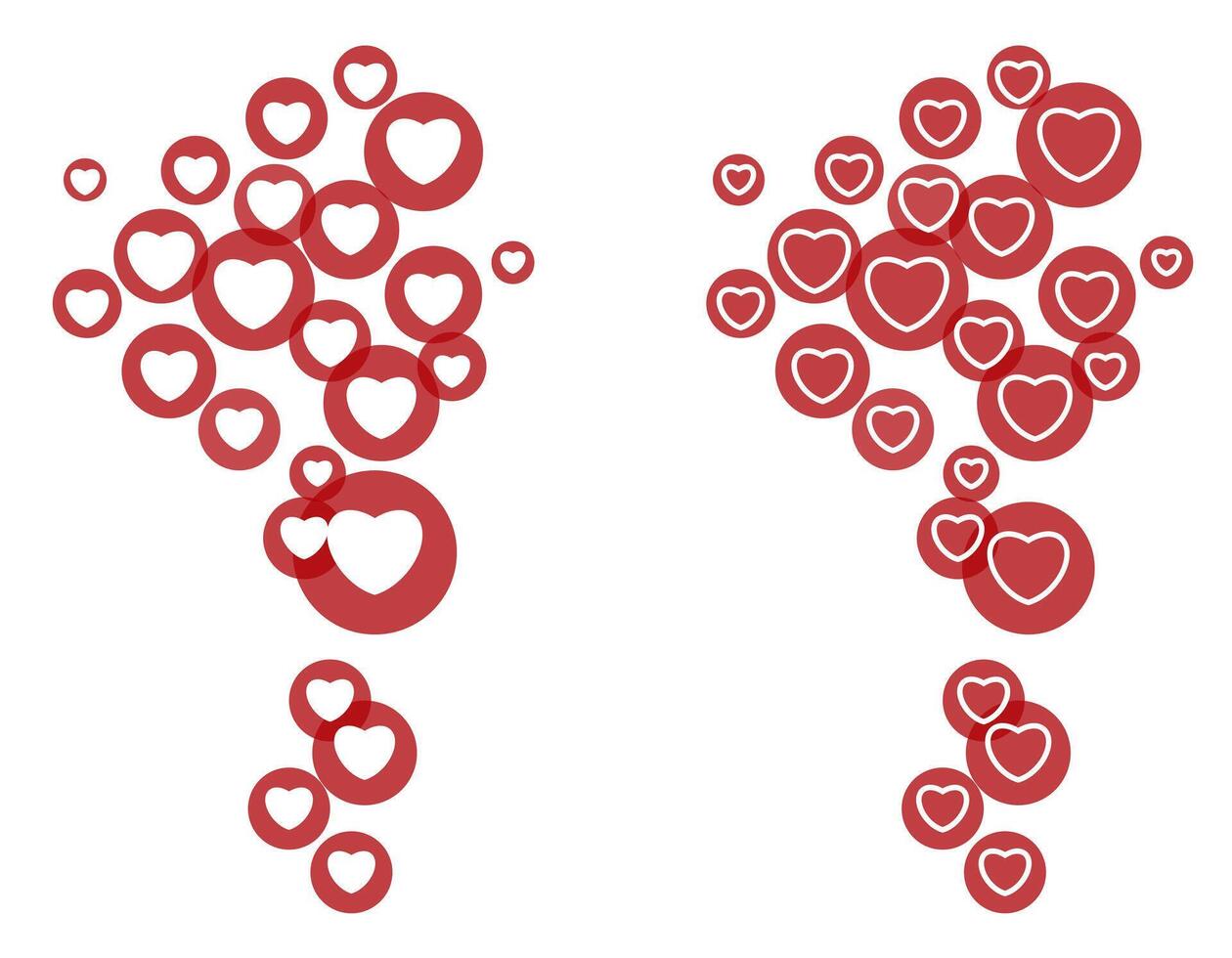 Social media likes in the form of red circles with hearts inside. vector
