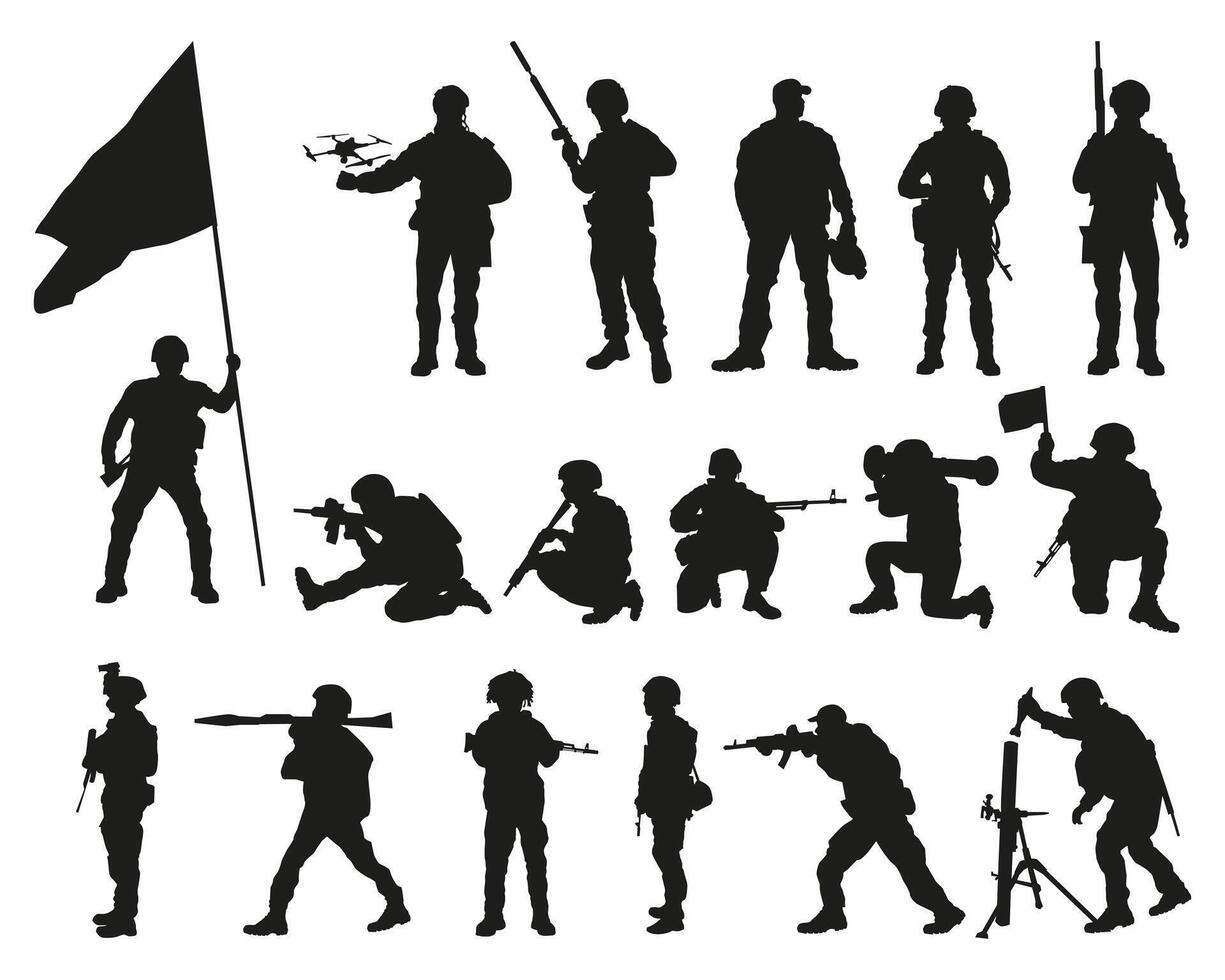 Silhouettes of soldiers. Hostilities. vector